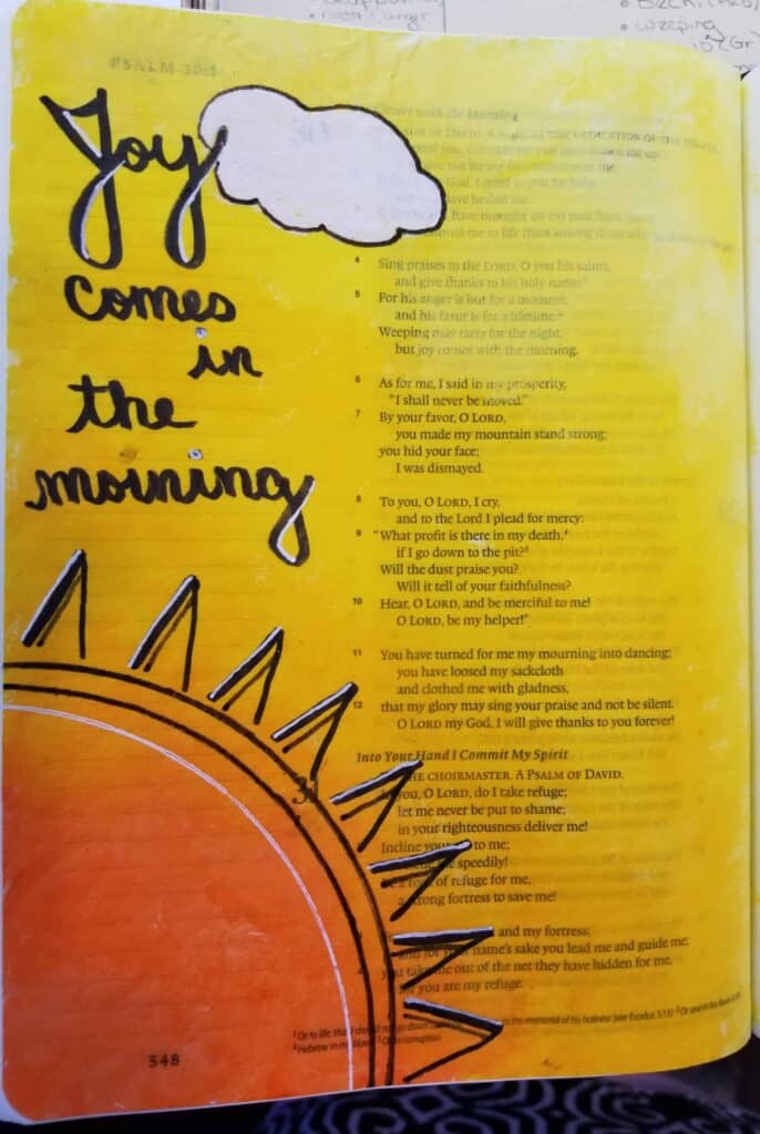 picture of sample Bible journaling for post Bible journaling: what it is, how to start and the benefits of