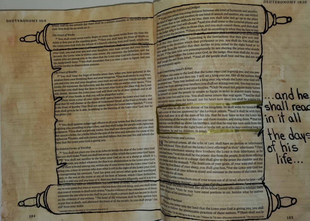 tea stained Bible journaling page