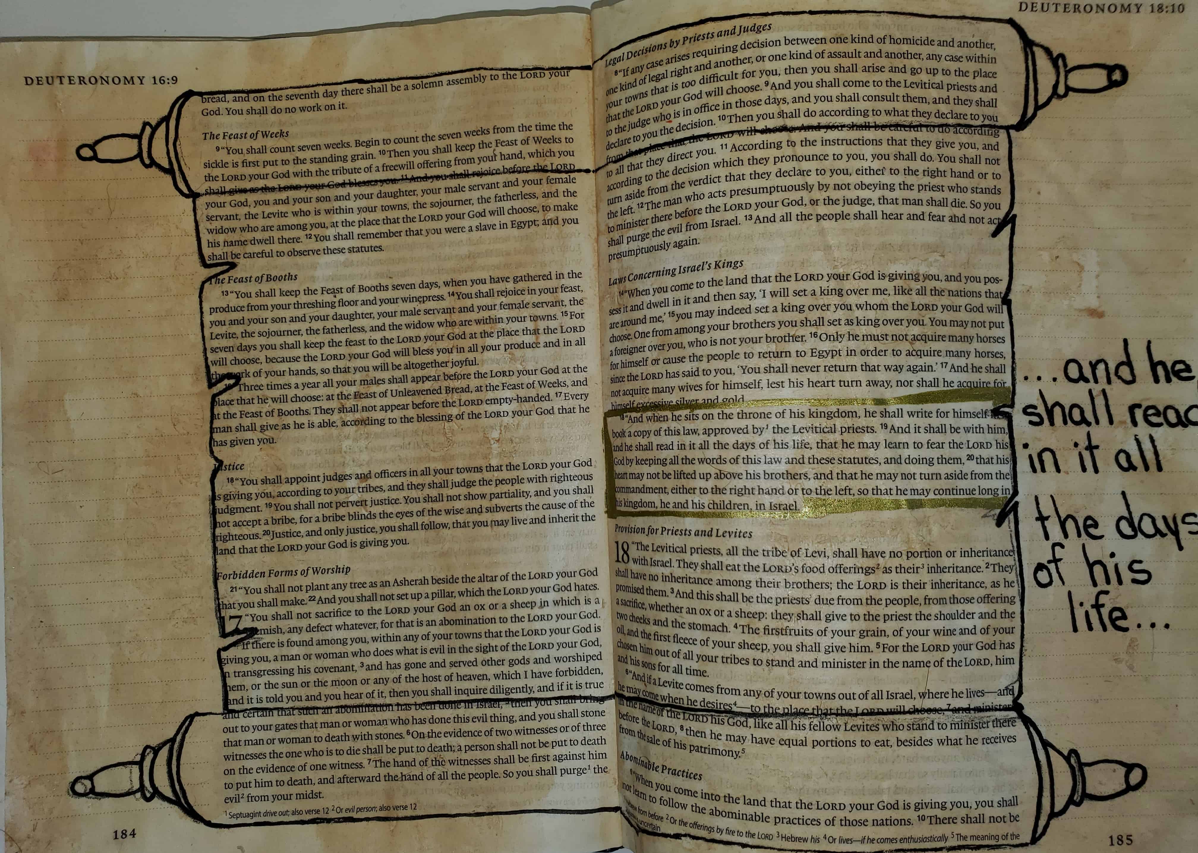 tea stained Bible journaling page