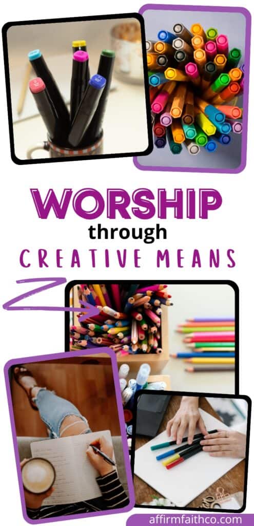 Assorted colorful pens, markers, and pencils used for Bible journaling and Christian arts and crafts, representing creative worship ideas through artistic expression and faith-based journaling.