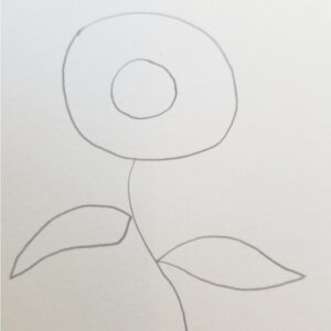 Pencil sketch of a sunflower outline for Bible journaling, featuring two circles for the flower center and basic shapes for the stem and leaves”